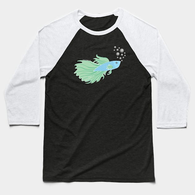 Blue and Green Beta Fish Making a Bubble Nest Baseball T-Shirt by JadedOddity